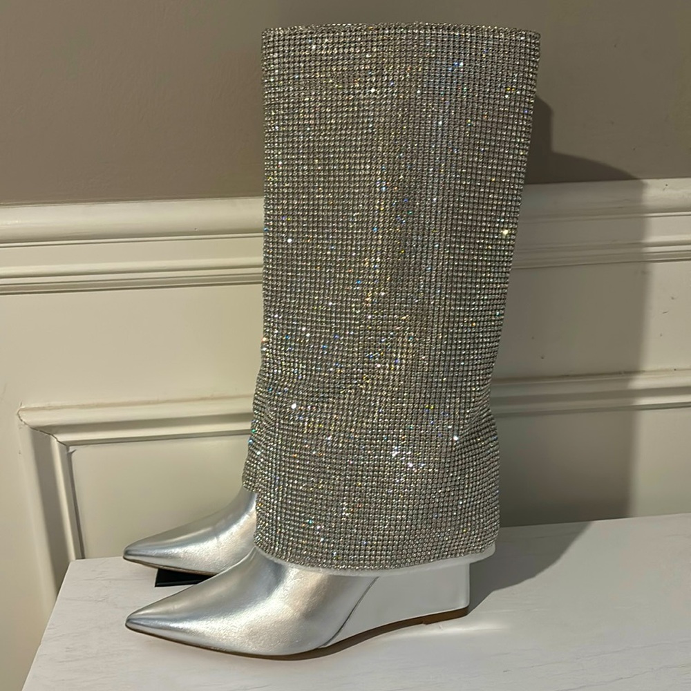 Steve Madden Riski Rhinestone Boots-Silver - Picture 11 of 16